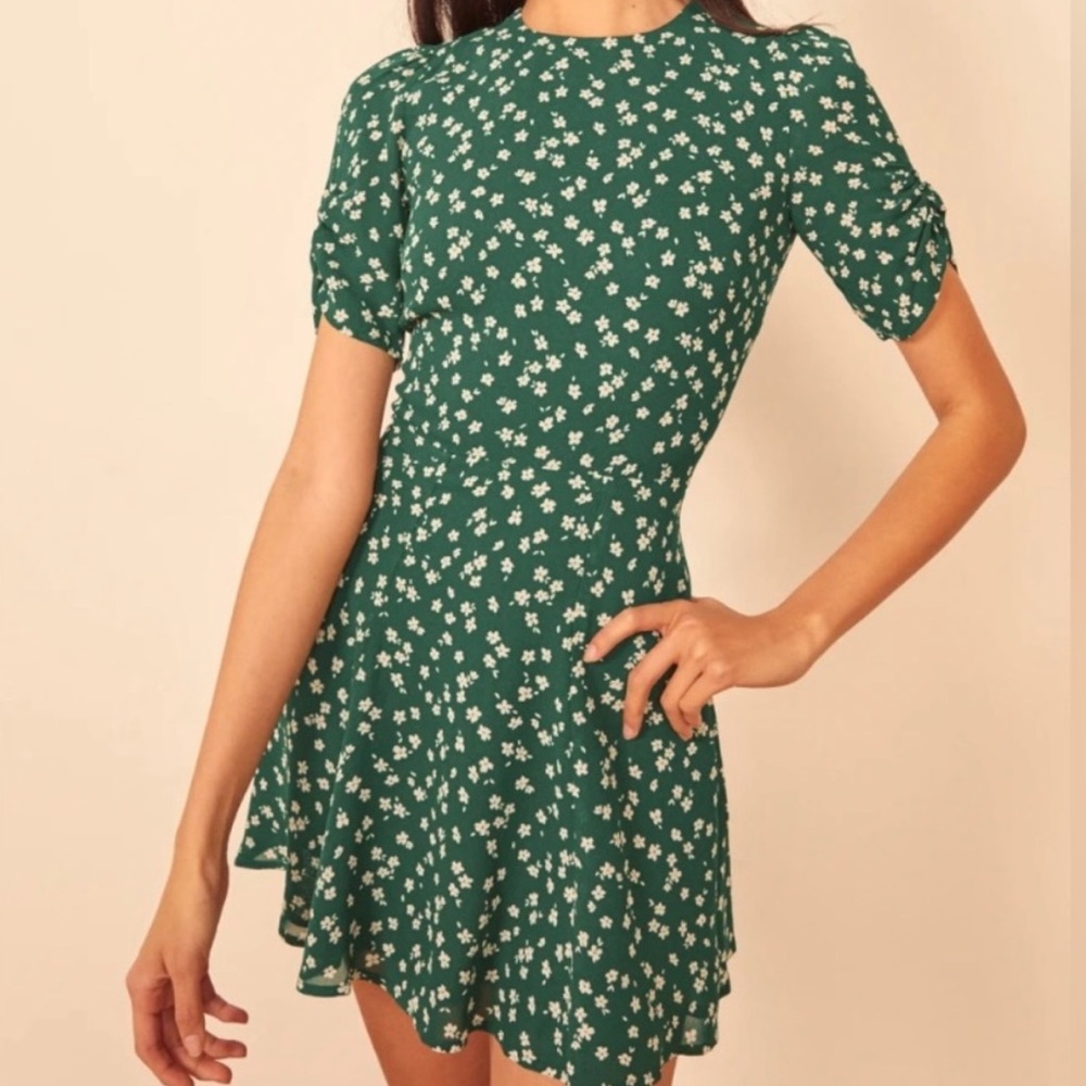 Reformation Green Gracie Floral Mini Dress